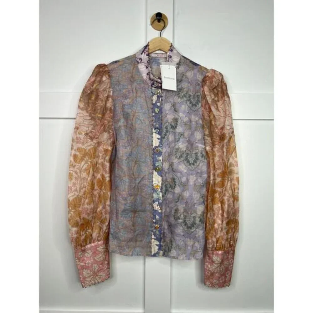 NWT Zimmerman Kaleidoscope Spliced Blouse Multicolor Spliced Floral Size: 10 - Picture 3 of 13